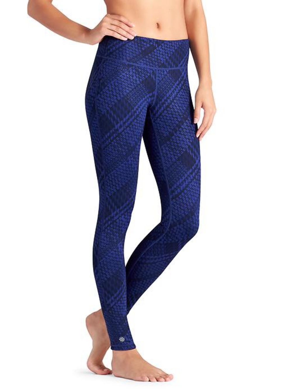 ATHLETA Westchester Chaturanga Tight Reversible Plaid Sapphire Blue Leggings S